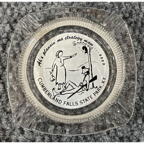 Other - 1960s Era Cumberland Falls State Park Kentucky Cartoon Ashtray Clear Glass KY